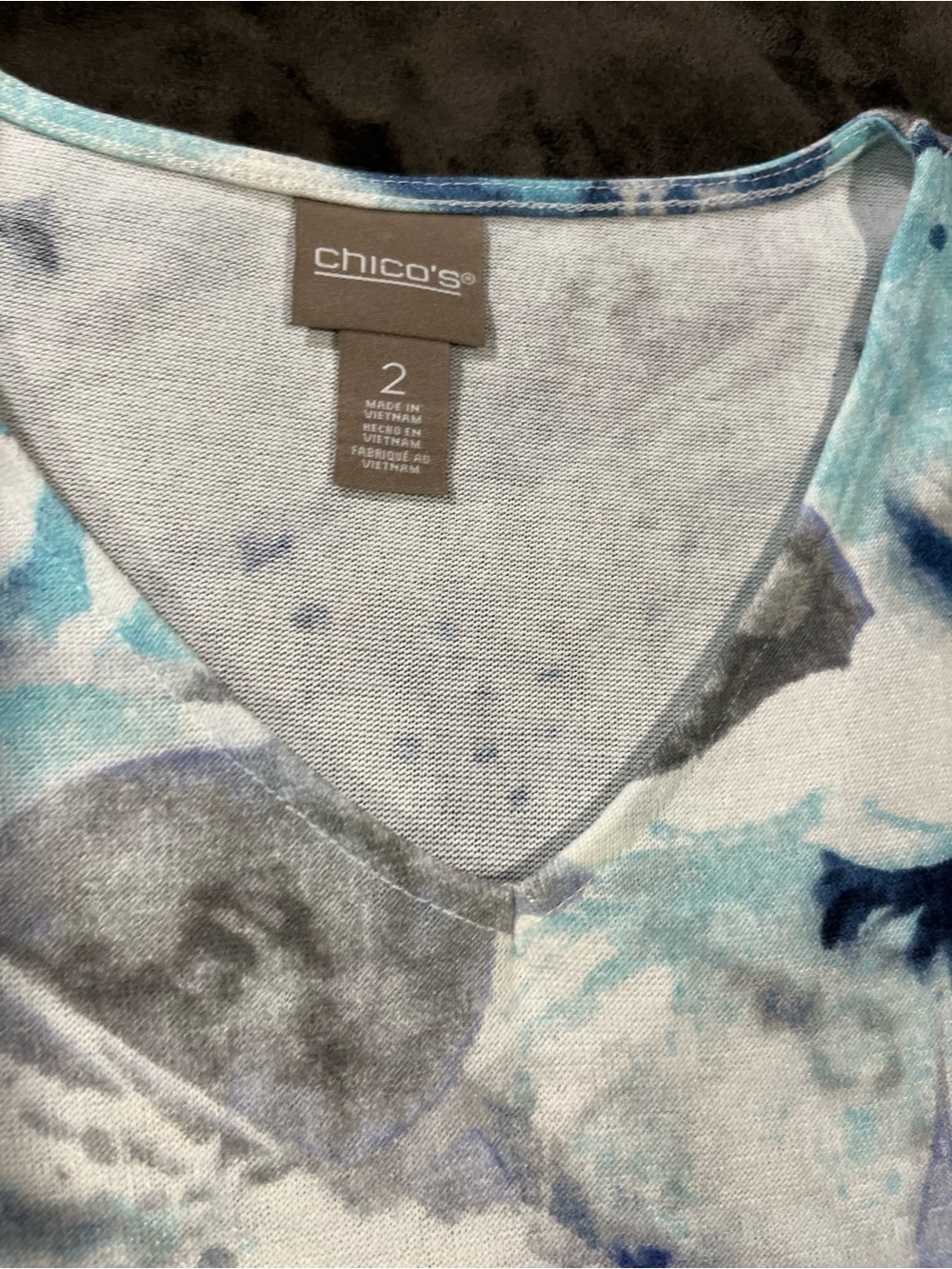 NWT Chicos Women’s CoziSoft Size 2 Large V-Neck Floral Abstract Blue Purple Top - Picture 3 of 14